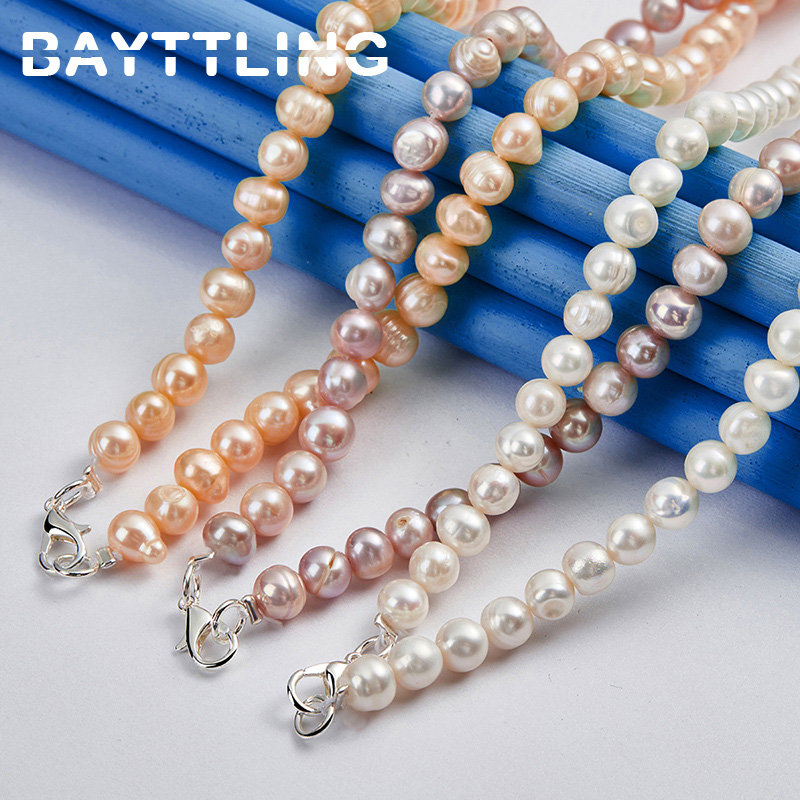 925 Sterling Silver Elegant Pe - Pearl Trim Chain 评论和价格