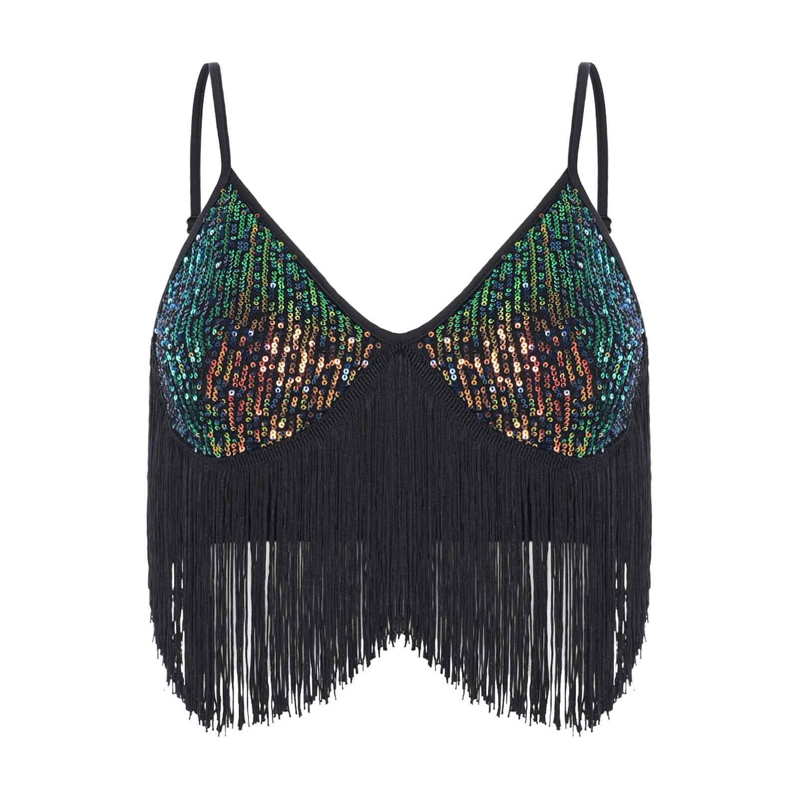 Women Latin Dance Glitter Sequ - Tassel Fringe Trim 评论和价格